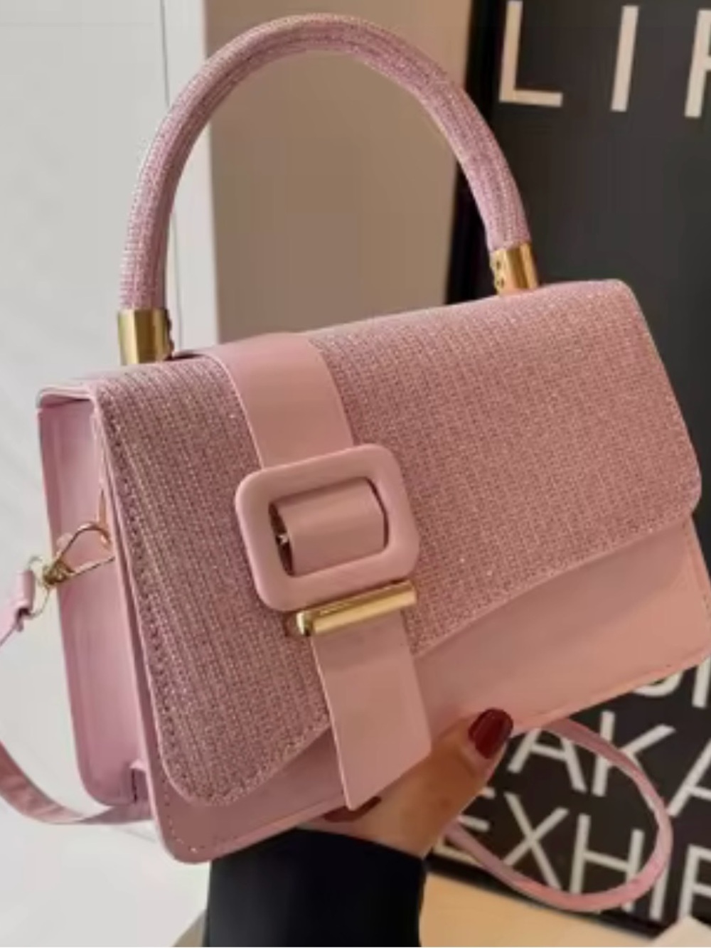 Elegant Blush Pink Top-Handle Satchel with Buckle Accent